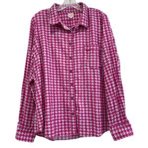 J Crew The Perfect Shirt Houndstooth Button Down Cotton Top Size XL Ivy League